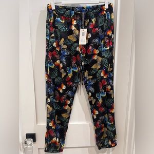 Johnny Was Silk Panya Butterfly Joggers NWT Size Small